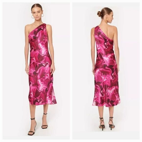 Cami NYC Agnes Silk One Shoulder Dress Size Medium Hyperpink swirl - Picture 1 of 8